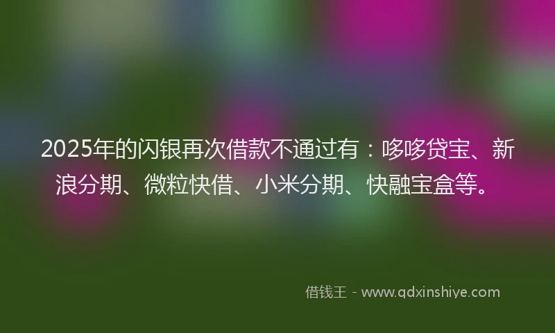 2025年的闪银再次借款不通过有：哆哆贷宝、新浪分期、微粒快借、小米分期、快融宝盒等。