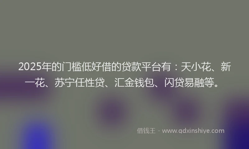 2025年的门槛低好借的贷款平台有：天小花、新一花、苏宁任性贷、汇金钱包、闪贷易融等。