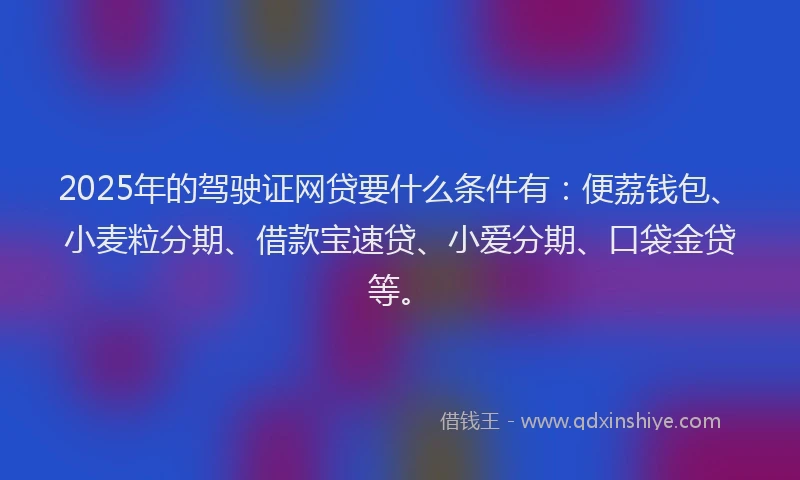 2025年的驾驶证网贷要什么条件有：便荔钱包、小麦粒分期、借款宝速贷、小爱分期、口袋金贷等。