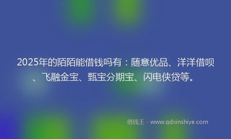 2025年的陌陌能借钱吗有：随意优品、洋洋借呗、飞融金宝、甄宝分期宝、闪电侠贷等。