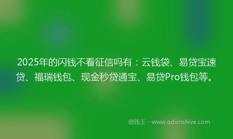 2025年的闪钱不看征信吗有：云钱袋、易贷宝速贷、福瑞钱包、现金秒贷通宝、易贷Pro钱包等。