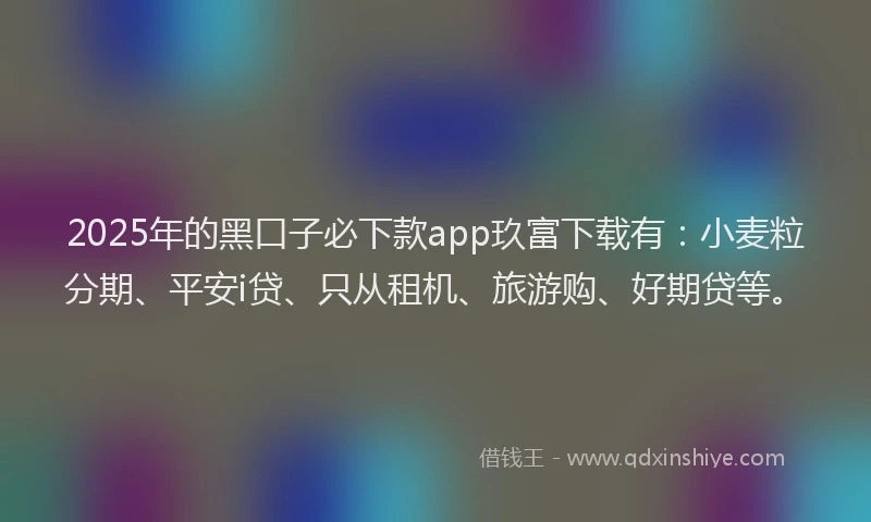 2025年的黑口子必下款app玖富下载有：小麦粒分期、平安i贷、只从租机、旅游购、好期贷等。