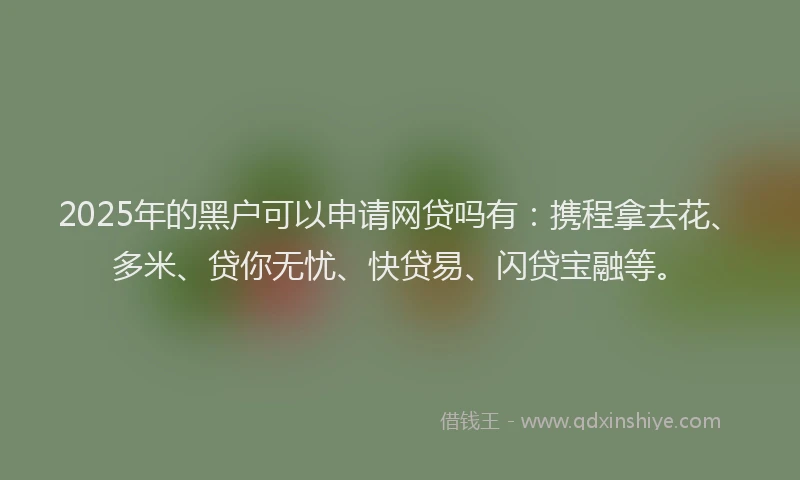 2025年的黑户可以申请网贷吗有：携程拿去花、多米、贷你无忧、快贷易、闪贷宝融等。