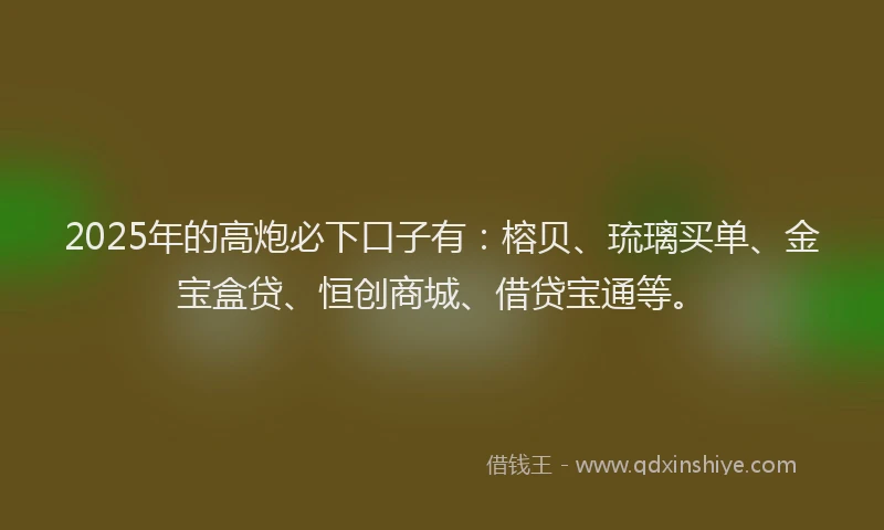 2025年的高炮必下口子有：榕贝、琉璃买单、金宝盒贷、恒创商城、借贷宝通等。