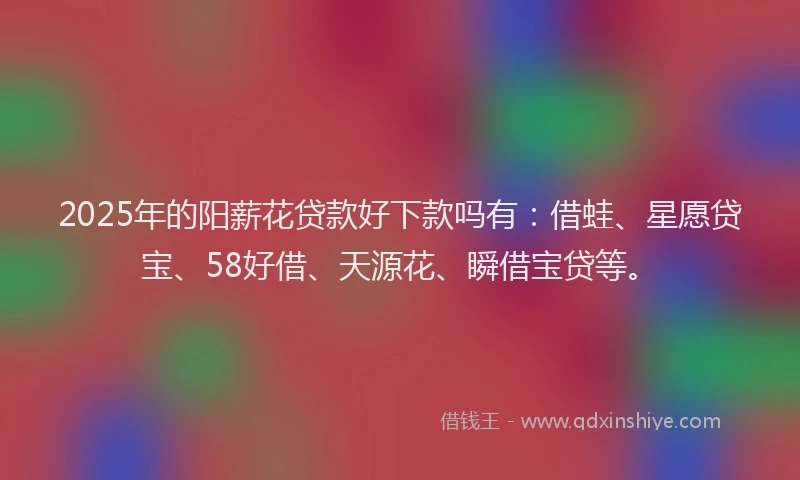 2025年的阳薪花贷款好下款吗有：借蛙、星愿贷宝、58好借、天源花、瞬借宝贷等。