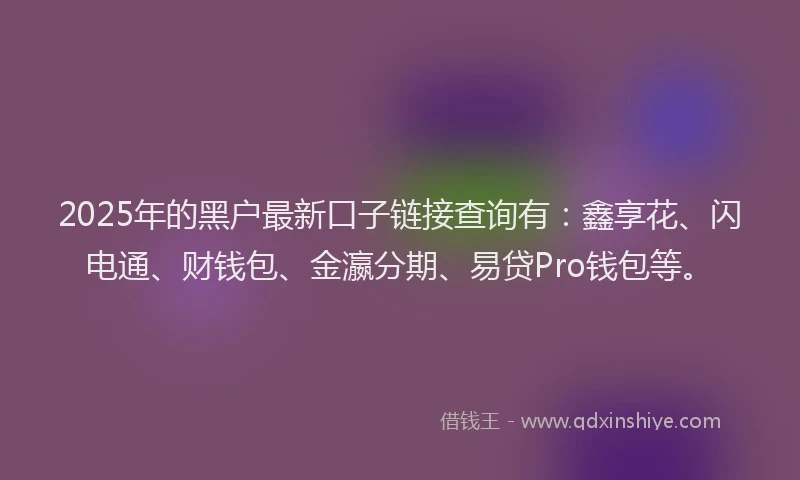 2025年的黑户最新口子链接查询有：鑫享花、闪电通、财钱包、金瀛分期、易贷Pro钱包等。