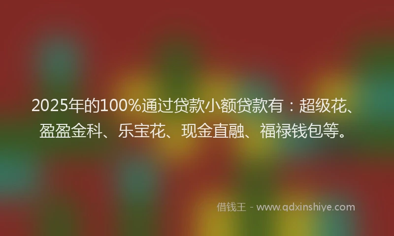 2025年的100%通过贷款小额贷款有：超级花、盈盈金科、乐宝花、现金直融、福禄钱包等。