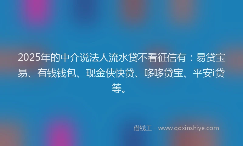 2025年的中介说法人流水贷不看征信有：易贷宝易、有钱钱包、现金侠快贷、哆哆贷宝、平安i贷等。