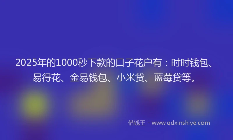 2025年的1000秒下款的口子花户有：时时钱包、易得花、金易钱包、小米贷、蓝莓贷等。