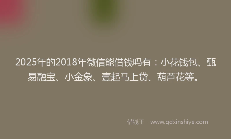 2025年的2018年微信能借钱吗有：小花钱包、甄易融宝、小金象、壹起马上贷、葫芦花等。