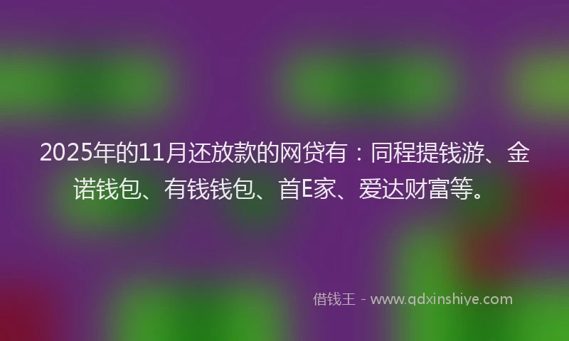 2025年的11月还放款的网贷有：同程提钱游、金诺钱包、有钱钱包、首E家、爱达财富等。