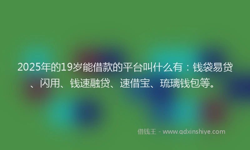 2025年的19岁能借款的平台叫什么有：钱袋易贷、闪用、钱速融贷、速借宝、琉璃钱包等。