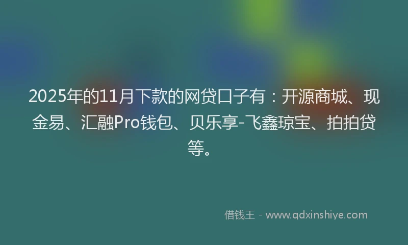 2025年的11月下款的网贷口子有：开源商城、现金易、汇融Pro钱包、贝乐享-飞鑫琼宝、拍拍贷等。