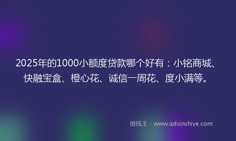 2025年的1000小额度贷款哪个好有：小铭商城、快融宝盒、橙心花、诚信一周花、度小满等。