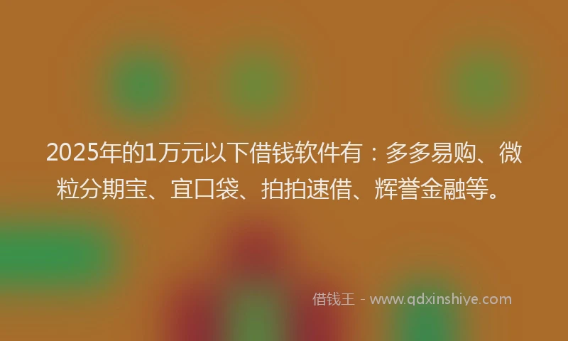 2025年的1万元以下借钱软件有：多多易购、微粒分期宝、宜口袋、拍拍速借、辉誉金融等。