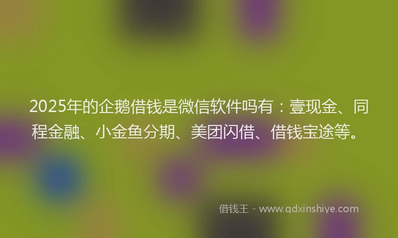 2025年的企鹅借钱是微信软件吗有：壹现金、同程金融、小金鱼分期、美团闪借、借钱宝途等。