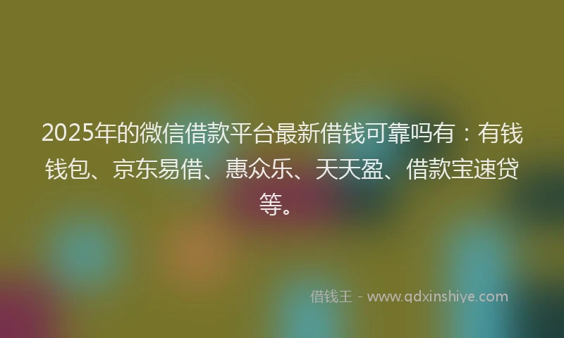 2025年的微信借款平台最新借钱可靠吗有：有钱钱包、京东易借、惠众乐、天天盈、借款宝速贷等。