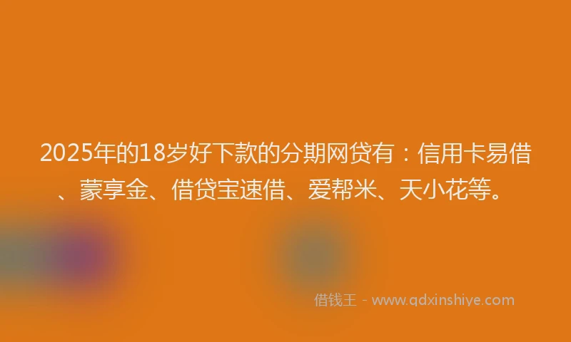 2025年的18岁好下款的分期网贷有：信用卡易借、蒙享金、借贷宝速借、爱帮米、天小花等。
