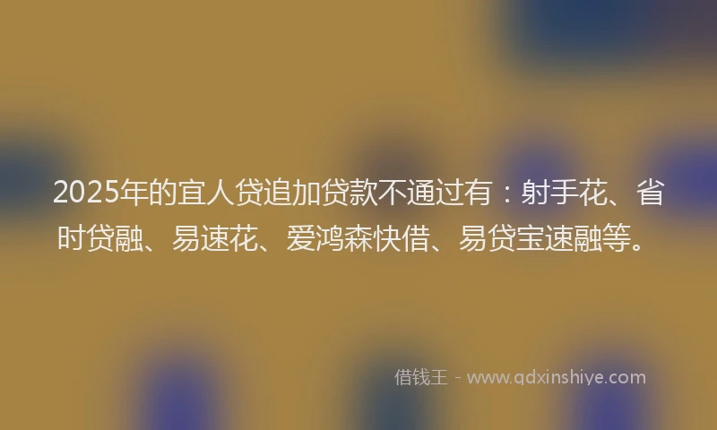 2025年的宜人贷追加贷款不通过有：射手花、省时贷融、易速花、爱鸿森快借、易贷宝速融等。
