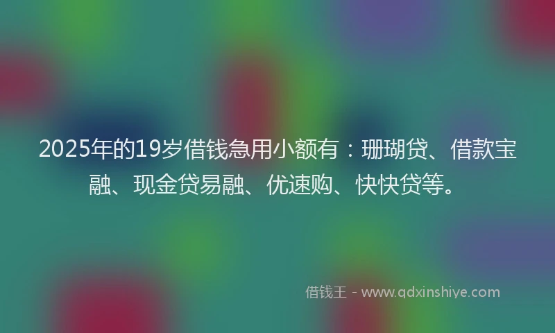 2025年的19岁借钱急用小额有：珊瑚贷、借款宝融、现金贷易融、优速购、快快贷等。