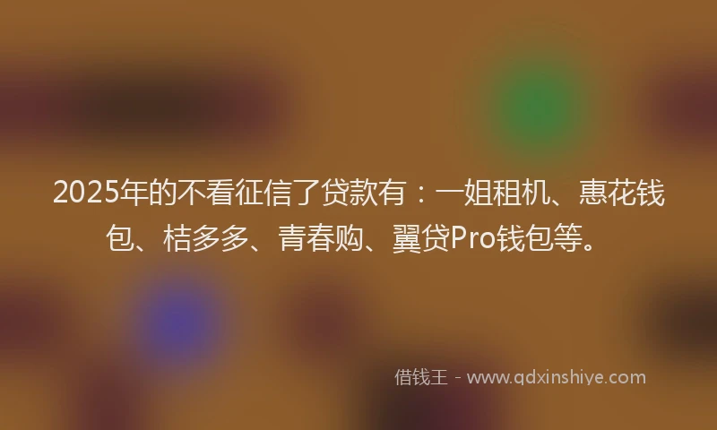 2025年的不看征信了贷款有：一姐租机、惠花钱包、桔多多、青春购、翼贷Pro钱包等。