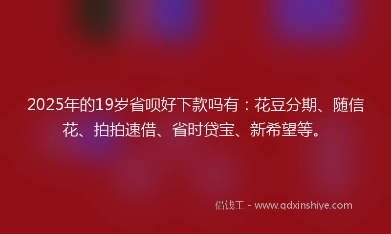 2025年的19岁省呗好下款吗有：花豆分期、随信花、拍拍速借、省时贷宝、新希望等。