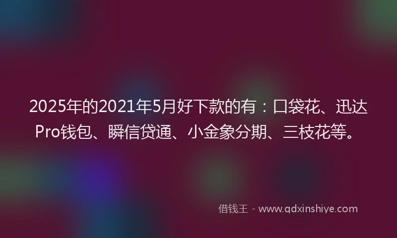 2025年的2021年5月好下款的有：口袋花、迅达Pro钱包、瞬信贷通、小金象分期、三枝花等。