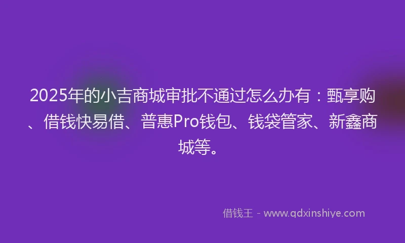 2025年的小吉商城审批不通过怎么办有：甄享购、借钱快易借、普惠Pro钱包、钱袋管家、新鑫商城等。
