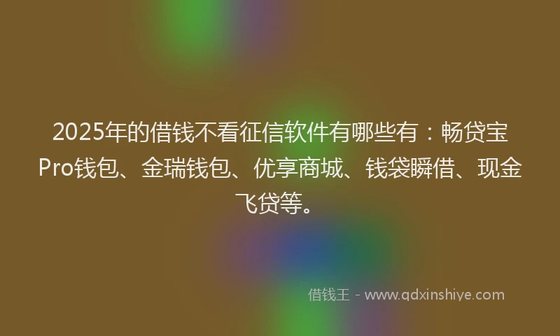 2025年的借钱不看征信软件有哪些有：畅贷宝Pro钱包、金瑞钱包、优享商城、钱袋瞬借、现金飞贷等。