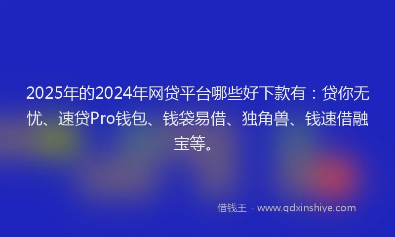 2025年的2024年网贷平台哪些好下款有：贷你无忧、速贷Pro钱包、钱袋易借、独角兽、钱速借融宝等。