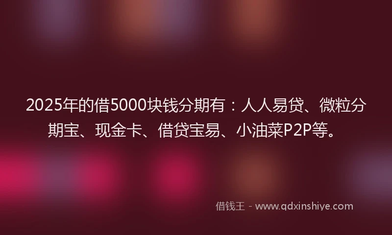 2025年的借5000块钱分期有：人人易贷、微粒分期宝、现金卡、借贷宝易、小油菜P2P等。