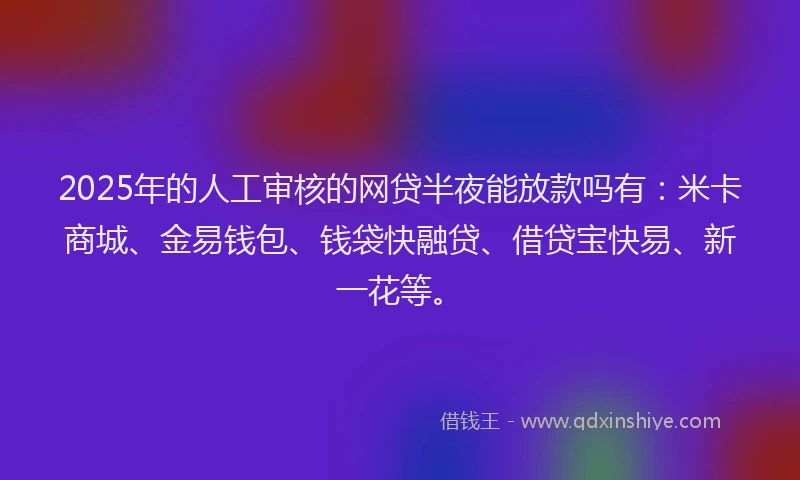 2025年的人工审核的网贷半夜能放款吗有：米卡商城、金易钱包、钱袋快融贷、借贷宝快易、新一花等。