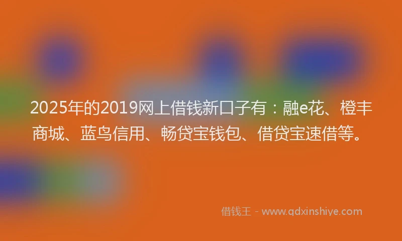 2025年的2019网上借钱新口子有：融e花、橙丰商城、蓝鸟信用、畅贷宝钱包、借贷宝速借等。