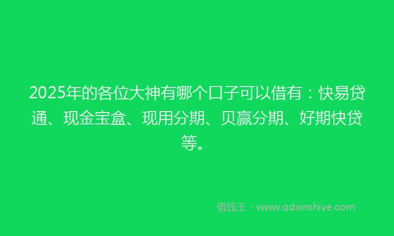 2025年的各位大神有哪个口子可以借有：快易贷通、现金宝盒、现用分期、贝赢分期、好期快贷等。