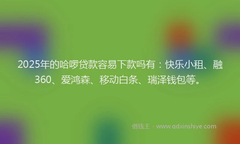 2025年的哈啰贷款容易下款吗有：快乐小租、融360、爱鸿森、移动白条、瑞泽钱包等。