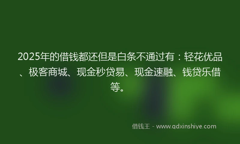 2025年的借钱都还但是白条不通过有：轻花优品、极客商城、现金秒贷易、现金速融、钱贷乐借等。