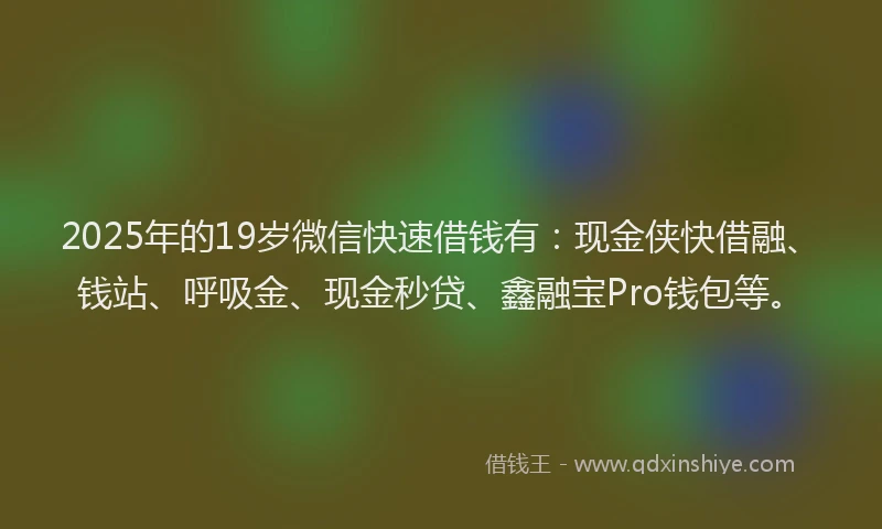 2025年的19岁微信快速借钱有：现金侠快借融、钱站、呼吸金、现金秒贷、鑫融宝Pro钱包等。