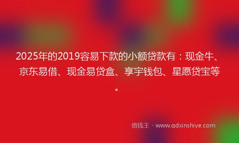 2025年的2019容易下款的小额贷款有：现金牛、京东易借、现金易贷盒、享宇钱包、星愿贷宝等。