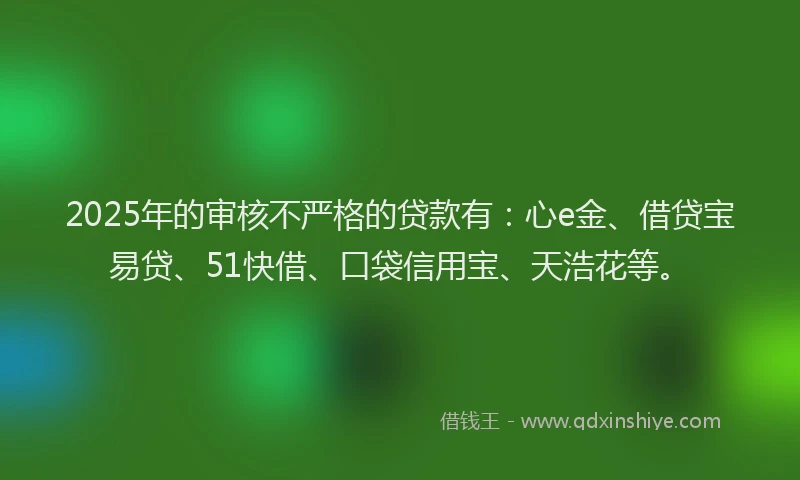 2025年的审核不严格的贷款有：心e金、借贷宝易贷、51快借、口袋信用宝、天浩花等。