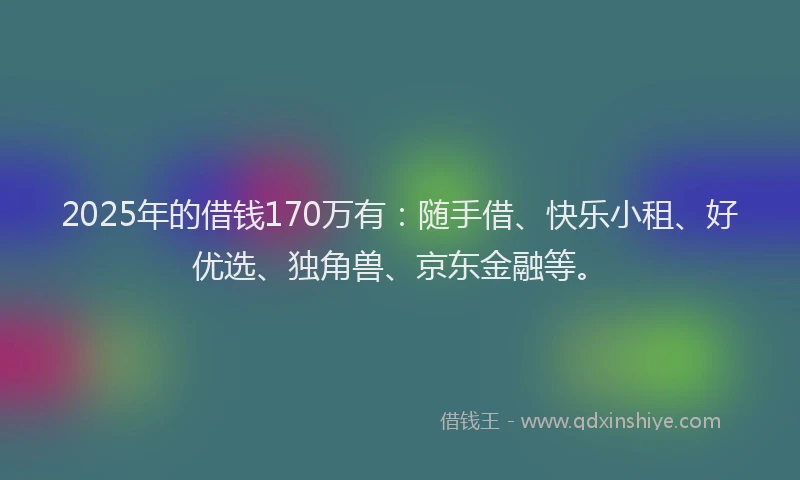 2025年的借钱170万有：随手借、快乐小租、好优选、独角兽、京东金融等。
