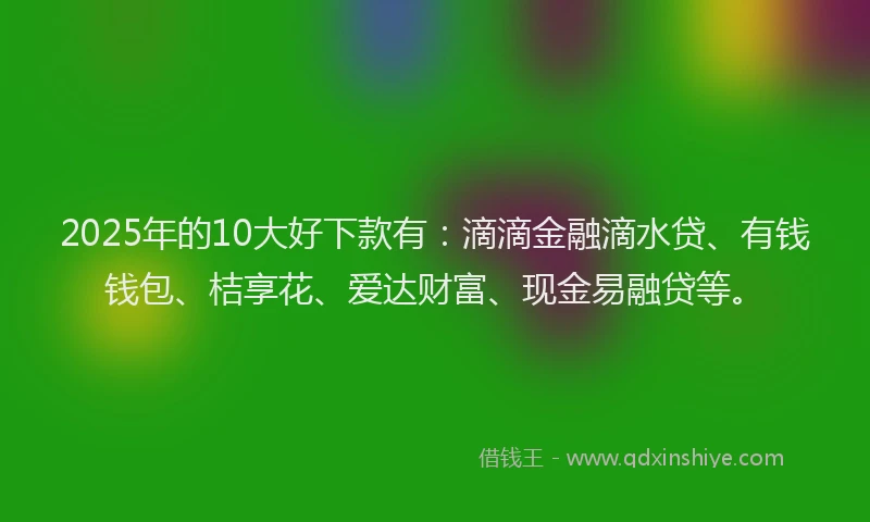 2025年的10大好下款有：滴滴金融滴水贷、有钱钱包、桔享花、爱达财富、现金易融贷等。
