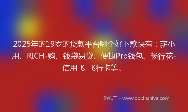 2025年的19岁的贷款平台哪个好下款快有：薪小用、RICH-购、钱袋易贷、便捷Pro钱包、畅行花-信用飞-飞行卡等。