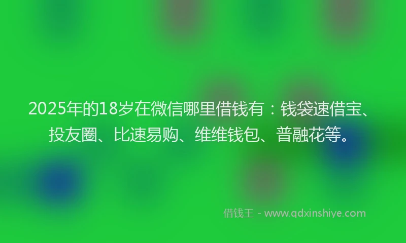 2025年的18岁在微信哪里借钱有：钱袋速借宝、投友圈、比速易购、维维钱包、普融花等。
