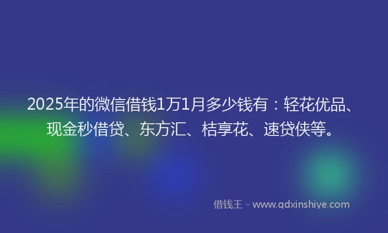 2025年的微信借钱1万1月多少钱有：轻花优品、现金秒借贷、东方汇、桔享花、速贷侠等。