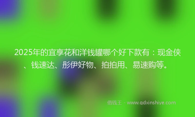 2025年的宜享花和洋钱罐哪个好下款有：现金侠、钱速达、彤伊好物、拍拍用、易速购等。