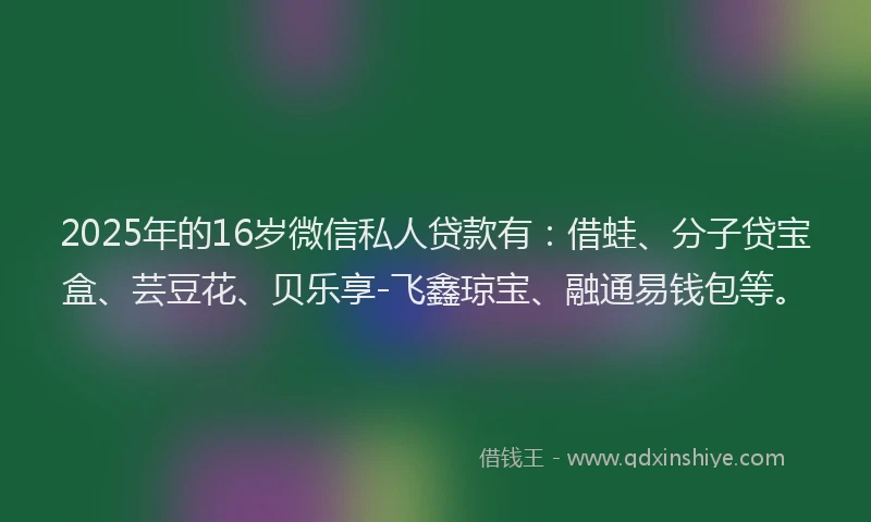 2025年的16岁微信私人贷款有：借蛙、分子贷宝盒、芸豆花、贝乐享-飞鑫琼宝、融通易钱包等。