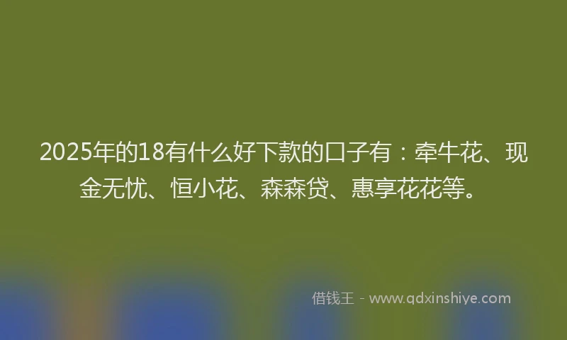 2025年的18有什么好下款的口子有：牵牛花、现金无忧、恒小花、森森贷、惠享花花等。