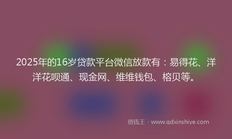 2025年的16岁贷款平台微信放款有：易得花、洋洋花呗通、现金网、维维钱包、榕贝等。