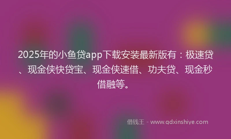2025年的小鱼贷app下载安装最新版有：极速贷、现金侠快贷宝、现金侠速借、功夫贷、现金秒借融等。