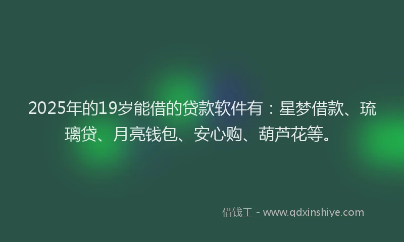 2025年的19岁能借的贷款软件有：星梦借款、琉璃贷、月亮钱包、安心购、葫芦花等。